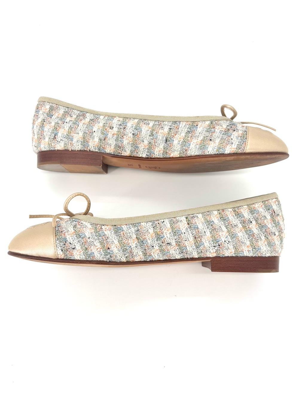 Chanel Tweed Cap Toe Bow CC Logo Ballerina Flats 36.5 - Picture 4 of 8